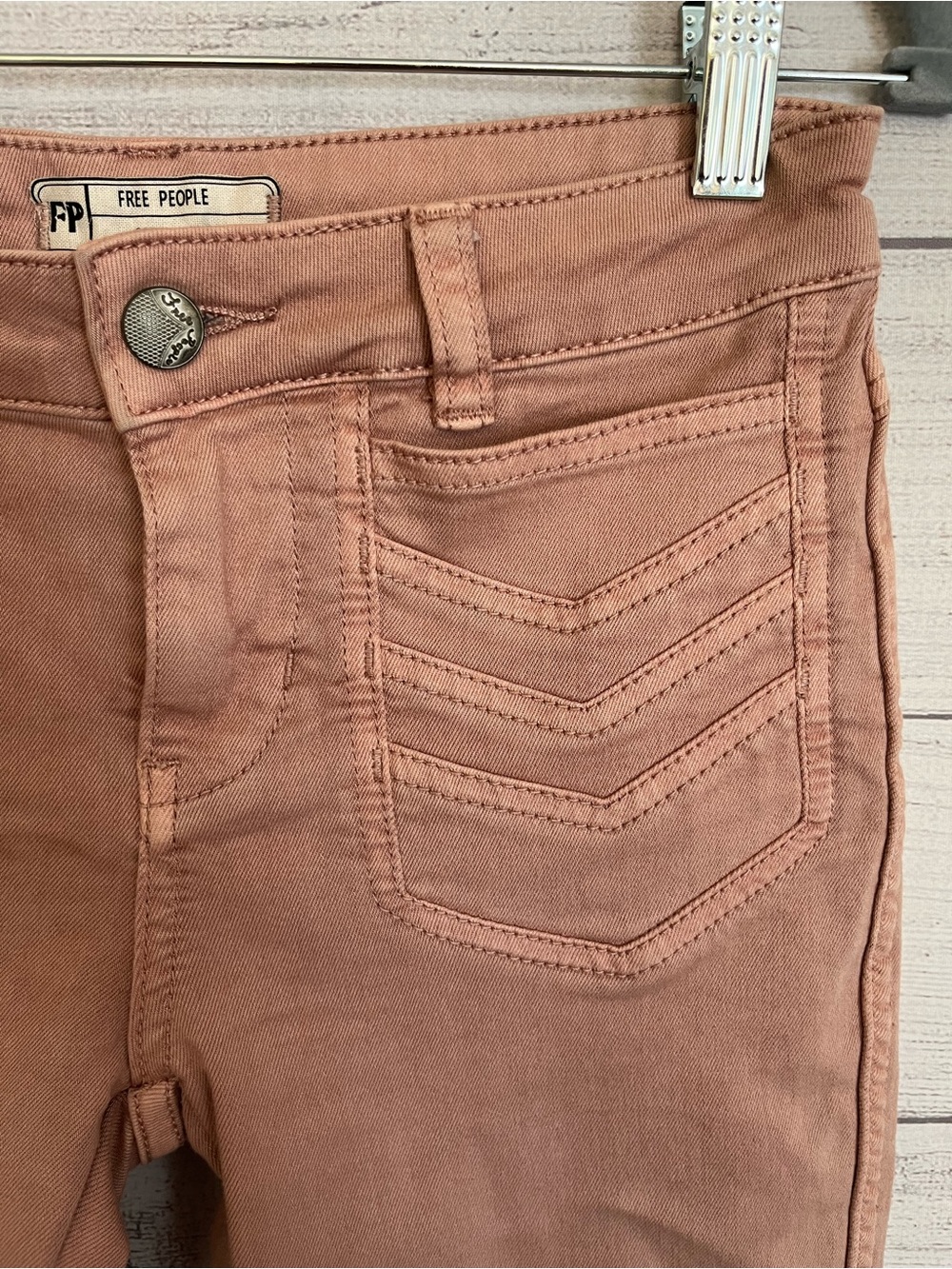 Free People | Retro Mauve Chevron Stitch Flare Bell Bottom Jeans - Picture 7 of 10